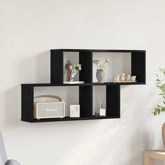 Svart Eike Veggskap 76x15x53 cm Laget av Konstruert Tre