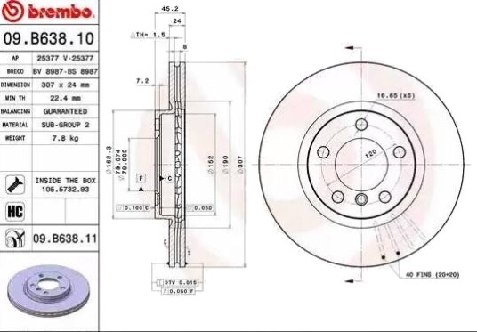 Bremseskive BREMBO 09.B638.11