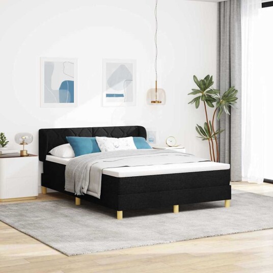 Bokspring Senger med MadrasSvart 140x200 cm Stoff