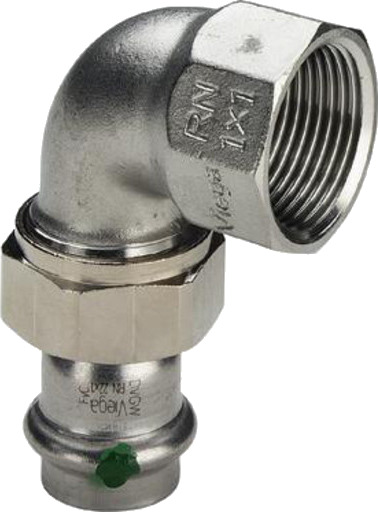 42 mm x 1,1/2" Sanpress Inox overgangskobling 90° 42 mm x 1,1/2" Sanpress Inox overgangskobling 90°