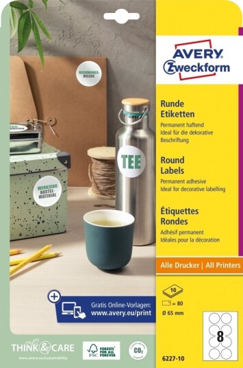 Avery Zweckform Merkelapper Diameter 65 Mm Hvit Rund Permanent 6227 10 1 Stk