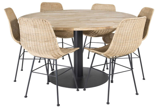 Venture Design Cirebon & Bali spisegruppe Natur/svart 6 st stoler & bord 140 cm