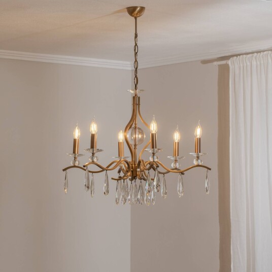 Avonni Lysekrone Elizabeth Ø80cm metall/kristall 6flg. antikk gull