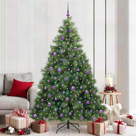 Kunstig juletre med 300 LED med stativ grønn 210 cm PE og PVC