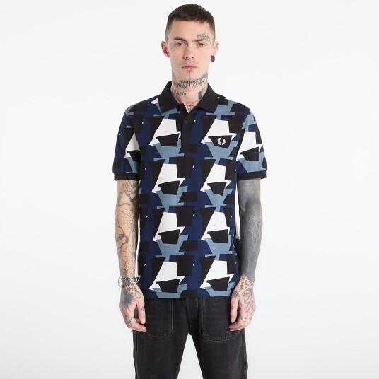 Fred Perry Fragment Print Polo Shirt Black M