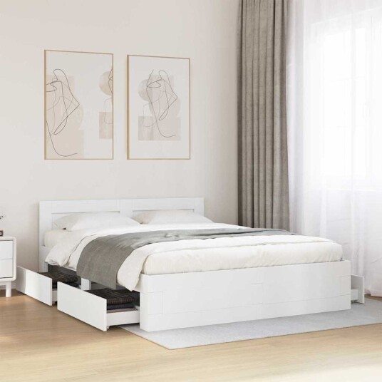  Sengestamme med skuff 2 pcs Hvit 150 x 200 cm Konstruert tre
