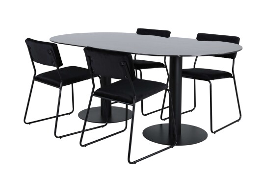 Venture Design Pillan & Kenth spisegruppe Svart/svart 4 stoler & bord 180 x 100 cm