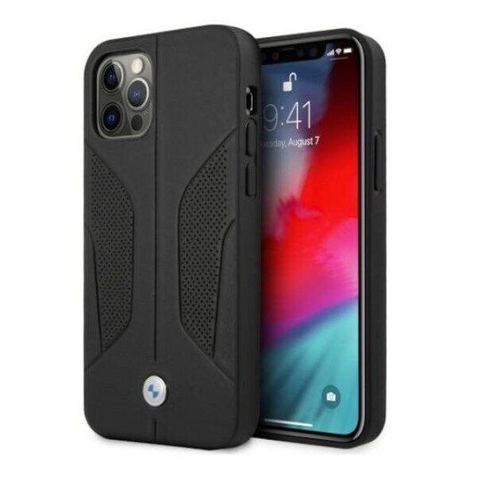 BMW Lærdeksel med Perforerte Sider for iPhone 12 Pro Max 6,7" Svart