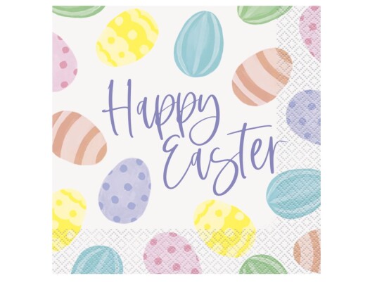 Påskeservietter Dekorert Med Fargerike Egg Og Teksten Happy Easter Pk/16 Påskeservietter Dekorert Med Fargerike Egg Og Teksten Happy Easter Pk/16