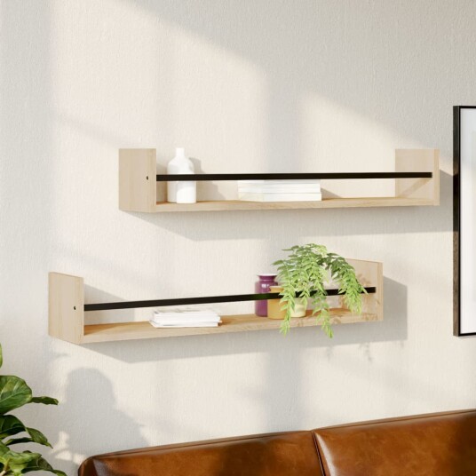 Vegghyller med stenger 2 stk sonoma eik 80x16x14 cm 8721012126015 Vegghyller med stenger 2 stk sonoma eik 80x16x14 cm 8721012126015