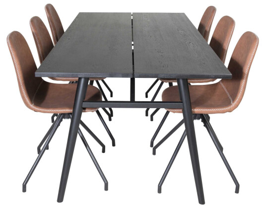 Venture Design Sleek & Polar spisegruppe Svart/brun 6 st stoler & bord 195 x 95 cm