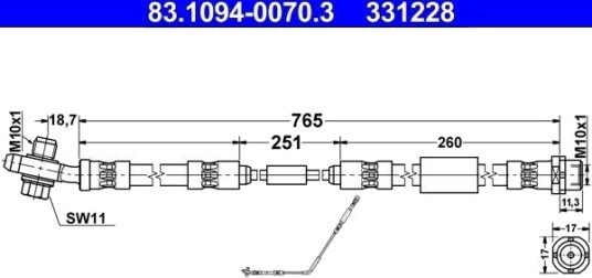 ATE 83.1094 0070.3 Bremseslange
