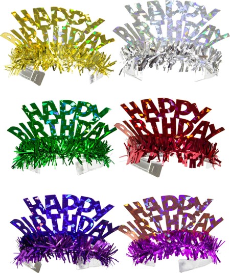 Folat Tiara Happy Birthday Holografiske Flerfargede 6-pakning 65776