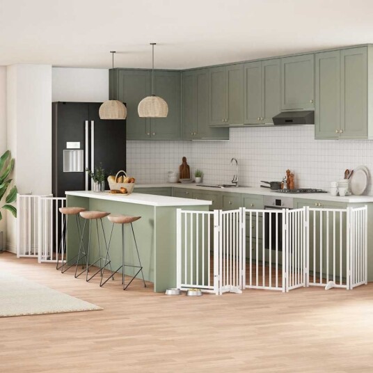 vidaXL Hundeport sammenleggbar 12 paneler hvit 600 cm poppeltre