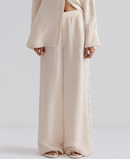 Malina Stephanie Lace Detail Linen Pant - Cream - 40