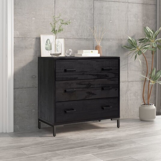 vidaXL Kommode svart 75x35x70 cm gjenvunnet heltre furu