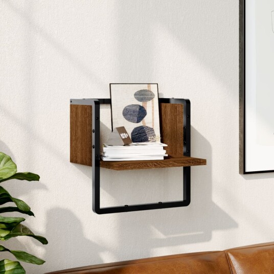 Vegghylle med stang brun eik 30x25x30 cm 8721012046160