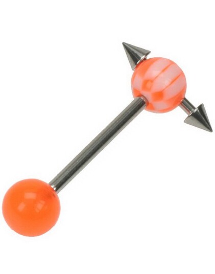 Utgått Tungepiercing med Spike Kuler i Toppkulen Orange