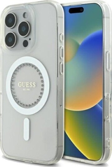 Guess MagSafe Etui med Rhinestones til iPhone 16 Pro - Hvit