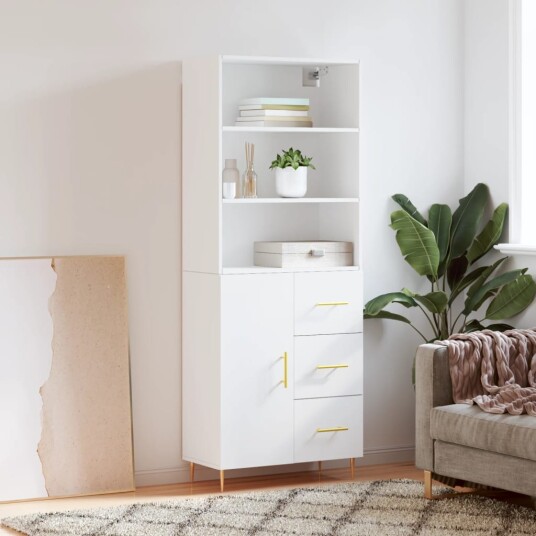 vidaXL Highboard hvit 69,5x34x180 cm konstruert tre 8720845927967