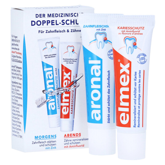 Elmex & Aronal Tannkrem med sink 2 x 12 ml. Elmex & Aronal Tannkrem med sink 2 x 12 ml.