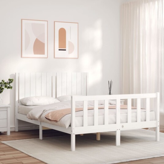 vidaXL Sengeramme med hodegavl hvit 4FT6 double heltre 8720845980924