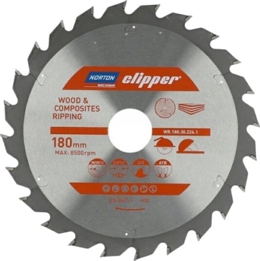 Norton Sirkelsagblad 180Mm X 30Mm X 24T Tre Og Kompositter Atb (2,8 / 1,8)