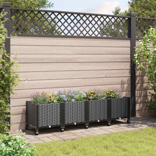 vidaXL Hagekrukke med hjul Svart 160 x 40 x 44 cm PP