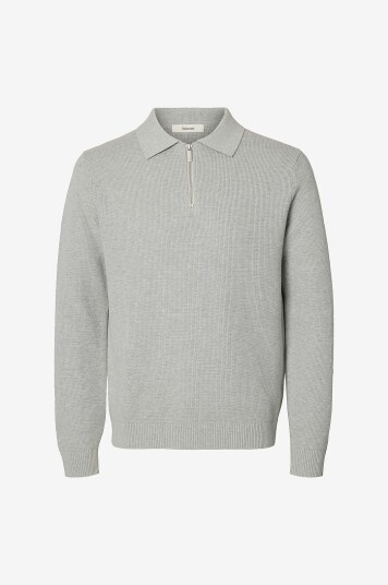 Selected Homme Genser slhDane LS Knit Struc Half Zip Polo Grå Selected Homme Genser slhDane LS Knit Struc Half Zip Polo Grå