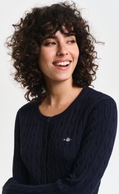 Stretch bomullskabelstrikket cardigan EVENING BLUE S Stretch bomullskabelstrikket cardigan EVENING BLUE S