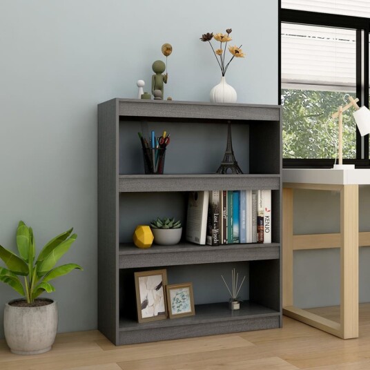 vidaXL Bokhylle/romdeler gr? 100x30x103 cm heltre furu