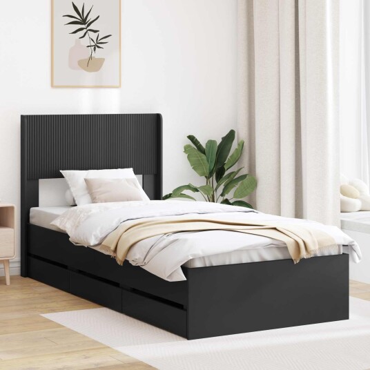 vidaXL Sengramme med oppbevaring og hodegavl Svart 75 x 190 cm