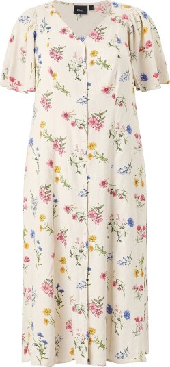 Zizzi Kjole i lin vLina S/S Midi Shape Beige