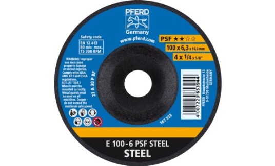 Pferd Slipeskive E 100 6 PSF Steel/16,0 100x6.3mm 15300 rpm 10 stk