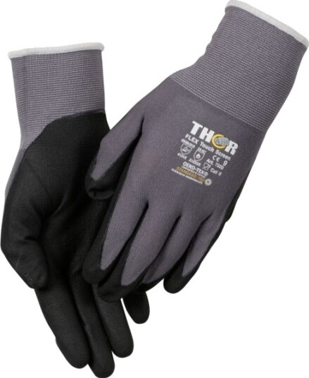 Fingerdyppet Nitrilhandske Thor Flex 9 Sort Nitril/Polyester 12 Stk. Fingerdyppet Nitrilhandske Thor Flex 9 Sort Nitril/Polyester 12 Stk.