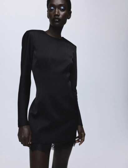 Mango Open Back Dress With Lace Trim Hem   Black   XS