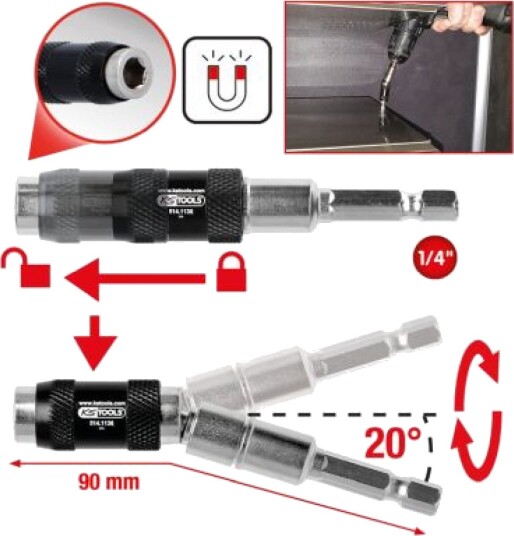 Ks Tools 90 mm Hurtigvekslebitholder 1/4" (6,3 mm) - Elektroverktøy Tilbehør