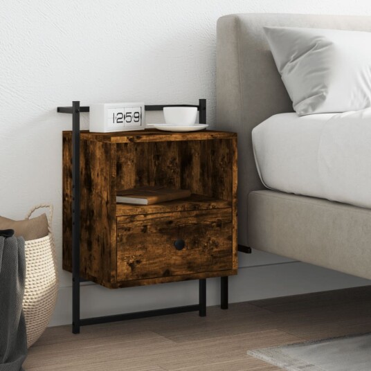 vidaXL Nattbord veggmontert røkt eik 40x30x61 cm konstruert tre