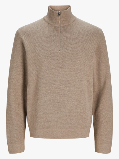 Jack and Jones Milano Stitch Knit Half Zip Beige XL