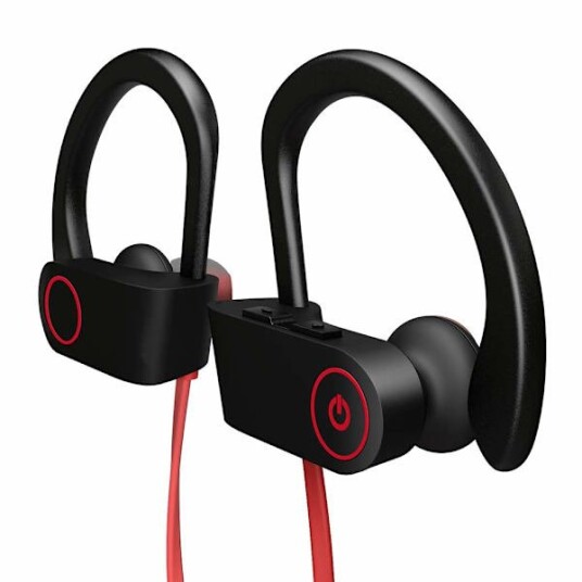 Bluetooth V5.3 Hodetelefoner med Ergonomisk Design, Anti-svette for Intense Treningsøkter, High Fidelity Bass og Tilpassbar Passform, Opptil 16 Timers Spilletid
