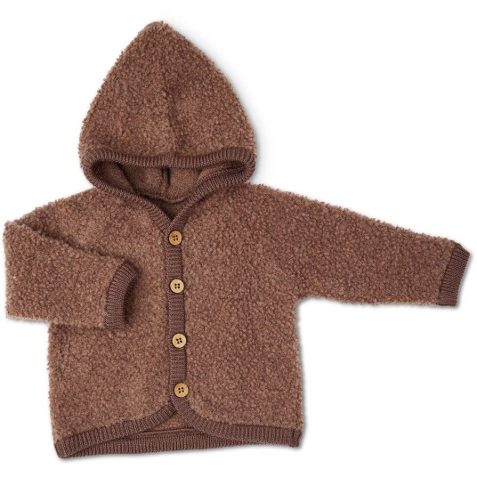 Smallstuff Rose Brown Cardigan Bouclé Merinoull med Knapper og Hette 92-98