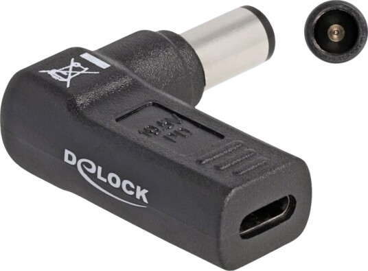 Delock Strømadapter Usb C Hunn Til 7,4 X 5 Mm Dc Jakk Hann 19.5 V 3 A Vinklet Svart