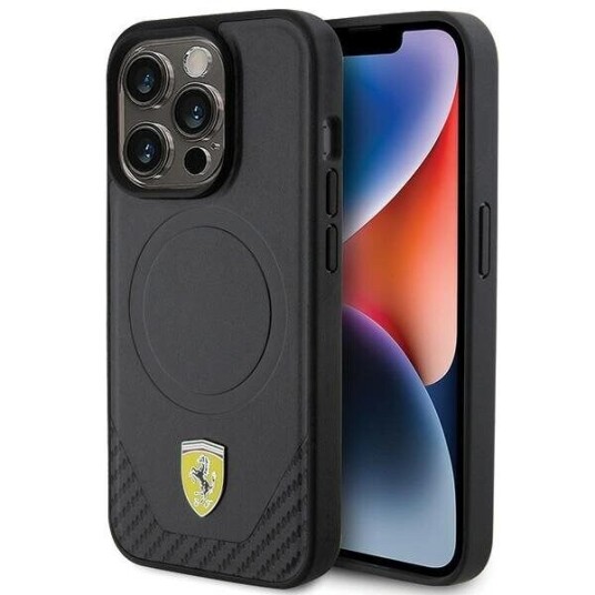Ferrari Mobildeksel iPhone 15 Pro 6.1" med MagSafe - Svart Karbon Metal Logo