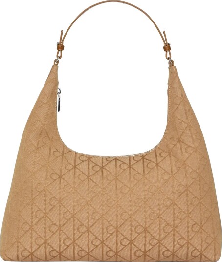 Calvin Klein Emblem Jacquard Shoulder Bag   Beige   ONE SIZE