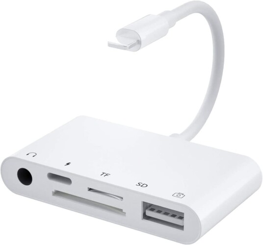 NÖRDIC Lightning Adapter 1 til 5 Ports 1XUSB A 3.1 Port 1x Lightning 1X 3.5 Audio 1xSD og 1XTF-kortleser