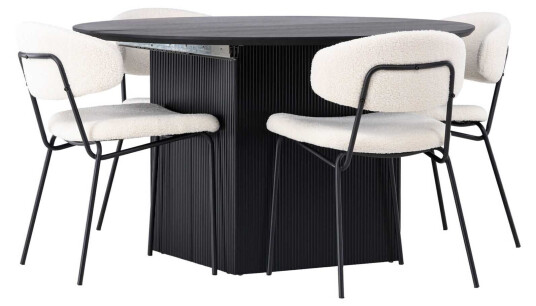 Venture Design Matilda & Chico spisegruppe Hvit/svart 4 stoler & bord 130 cm