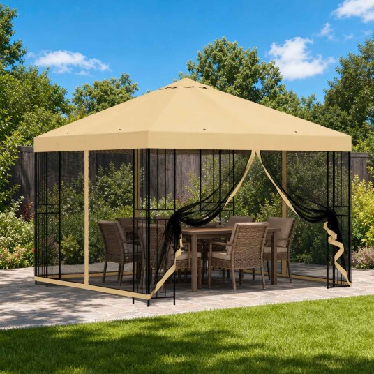 vidaXL Hagepaviljong med sidevegger 3 x 3 m Krem Polyester og stål