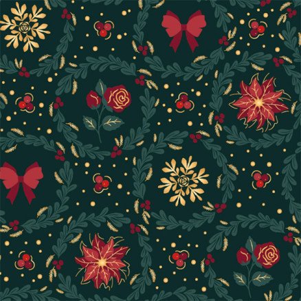Balsløw Bomullspoplin Stoff 145cm 028 Mørkegrønn med blomster