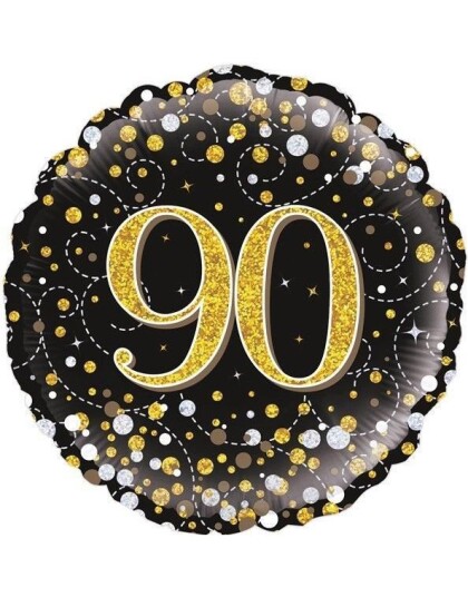 90 års Feiring Svart og Gullfarget Holografisk Folieballong 45 cm