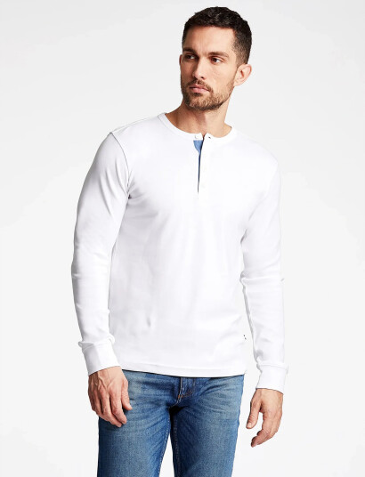 Lindbergh Solid Gradad W Contrast Fabric L/S - White - S